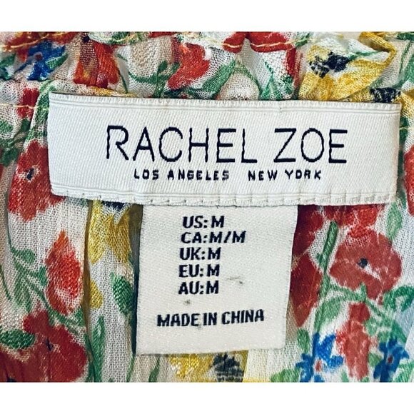 Rachel Zoe Top Womens Medium Ditsy Floral Ruffle Tie Neck Silky Boho Flirty - Picture 4 of 7